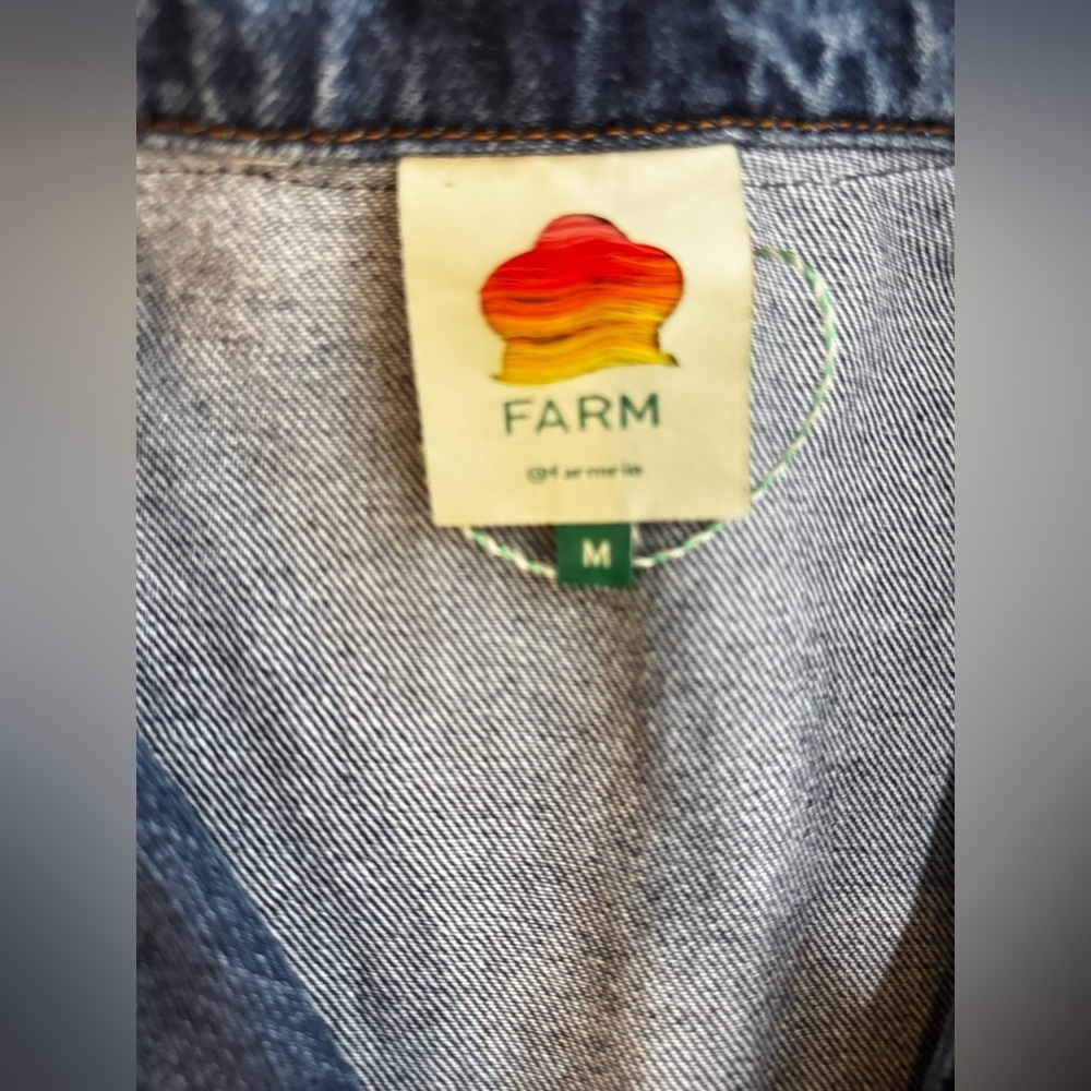 Farm Rio X Anthropologie Crochet Denim Trucker Jacket SZ Medium - Picture 13 of 15